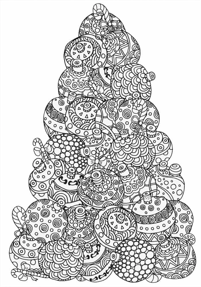 Christmas tree made of baubles coloring page